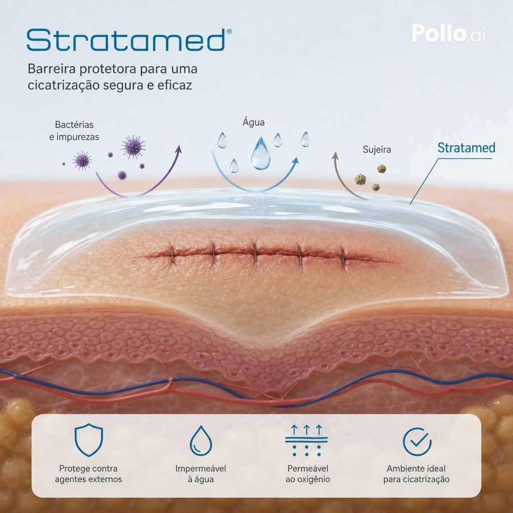 Ilustração da película protetora formada pelo Stratamed. Fonte: material gráfico