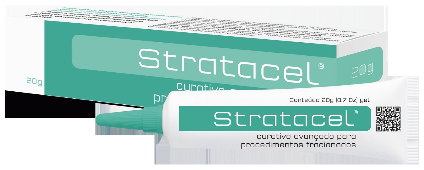 Stratacel — embalagem e tubo de 20 g. Fonte: material gráfico do acervo.